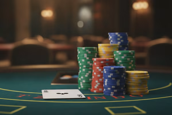 Blackjack table with cards and chips