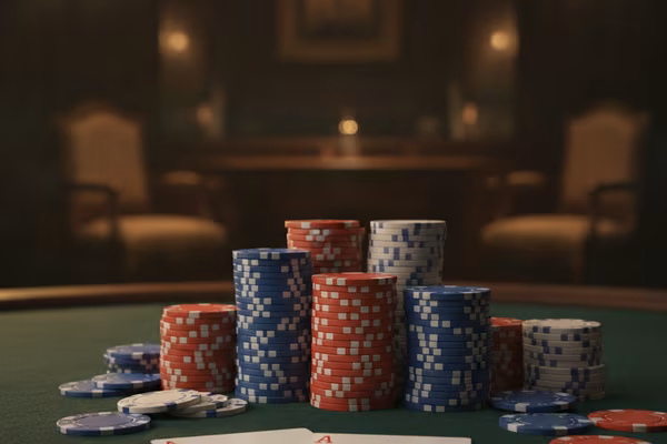 Poker table with cards and chips